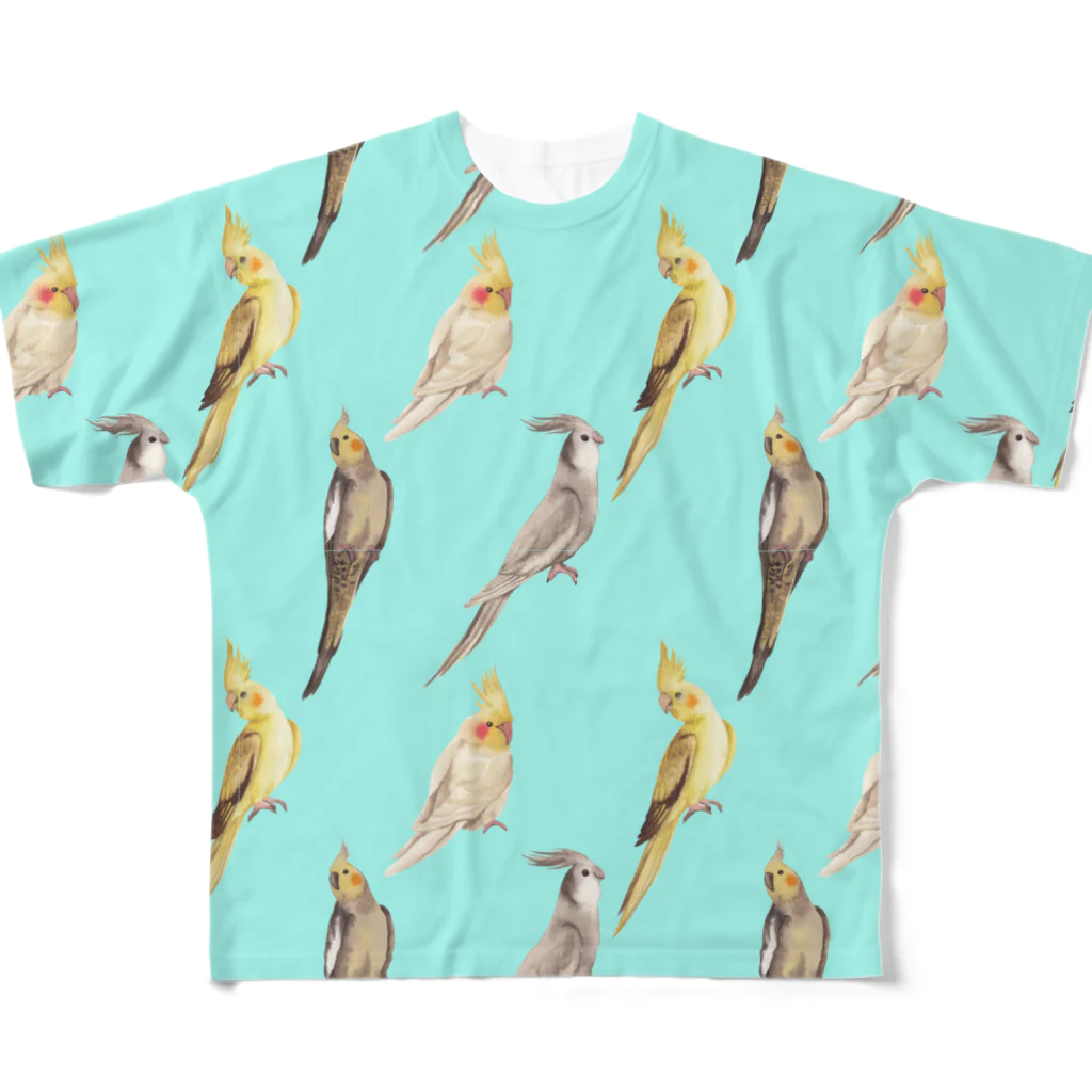 甘えん坊オカメインコのオカメインコいっぱい！ フルグラフィックTシャツ