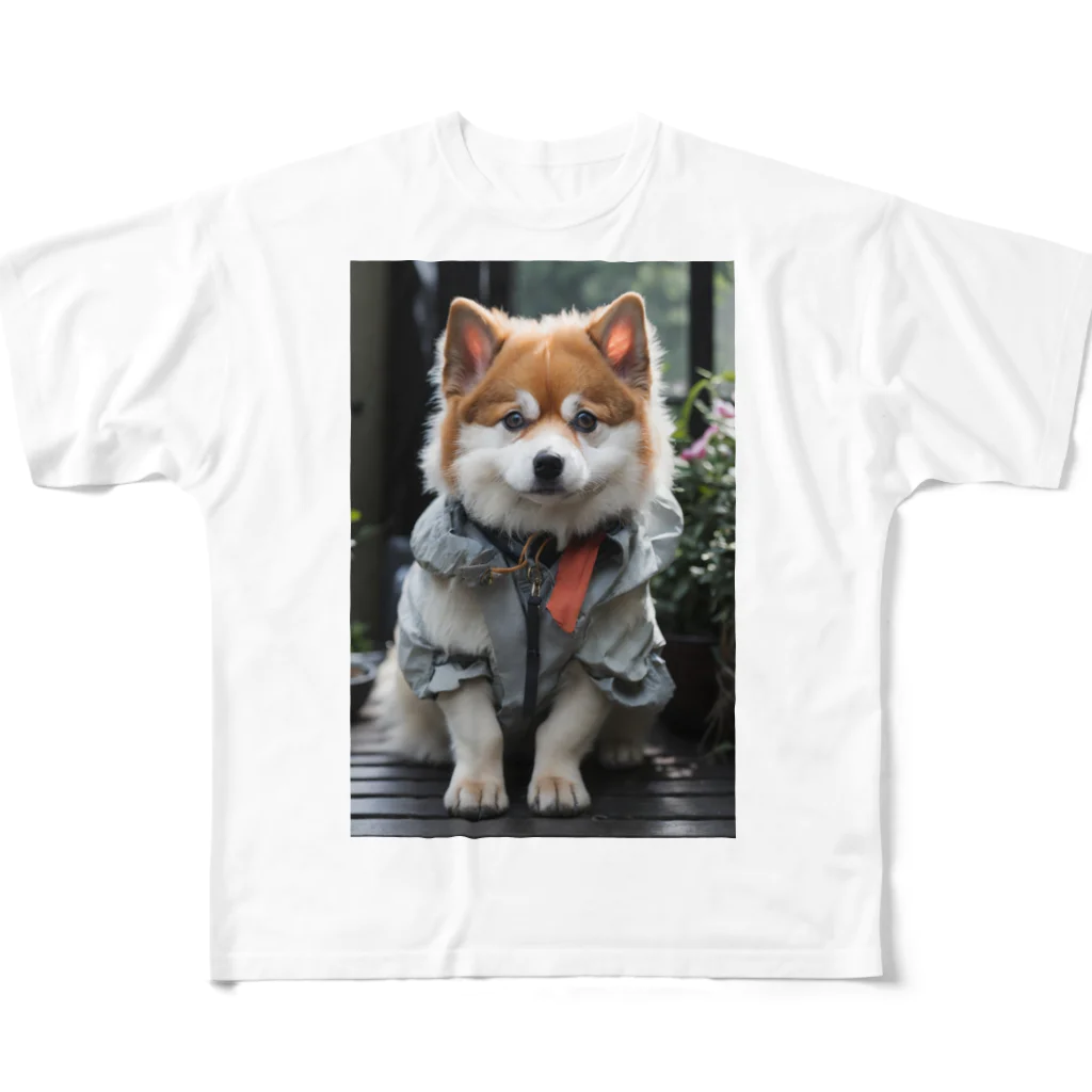 TATAKUKUのおしゃれな犬 フルグラフィックTシャツ