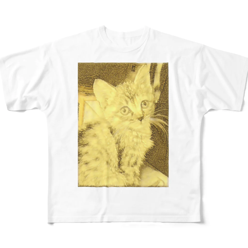 金色猫のキラキラネコ フルグラフィックTシャツ