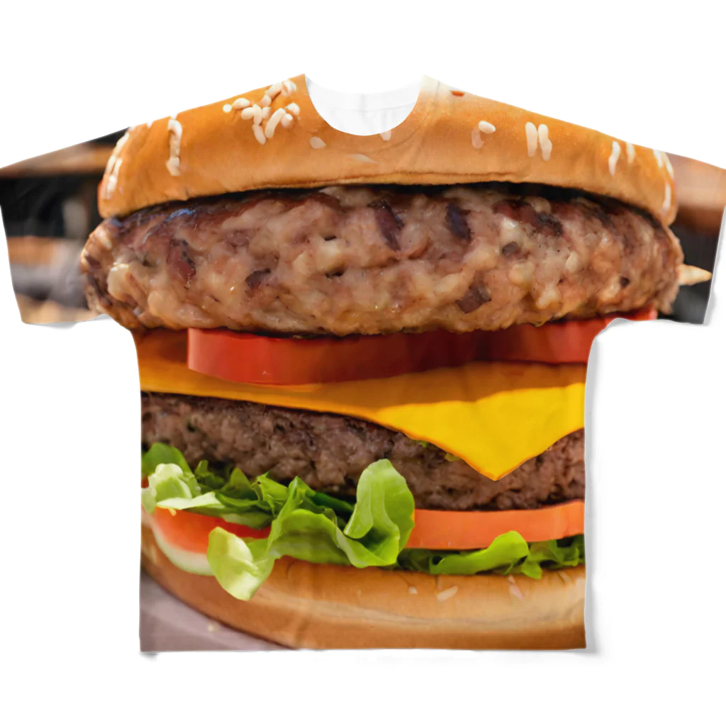 kuri_AMERICANのハンバーガー フルグラフィックTシャツ