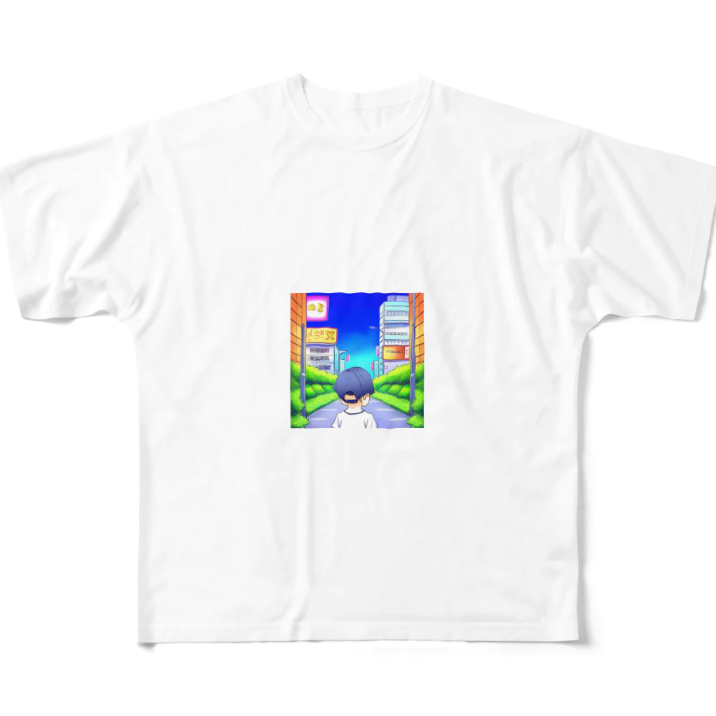 kohryuの男の子と街並み All-Over Print T-Shirt