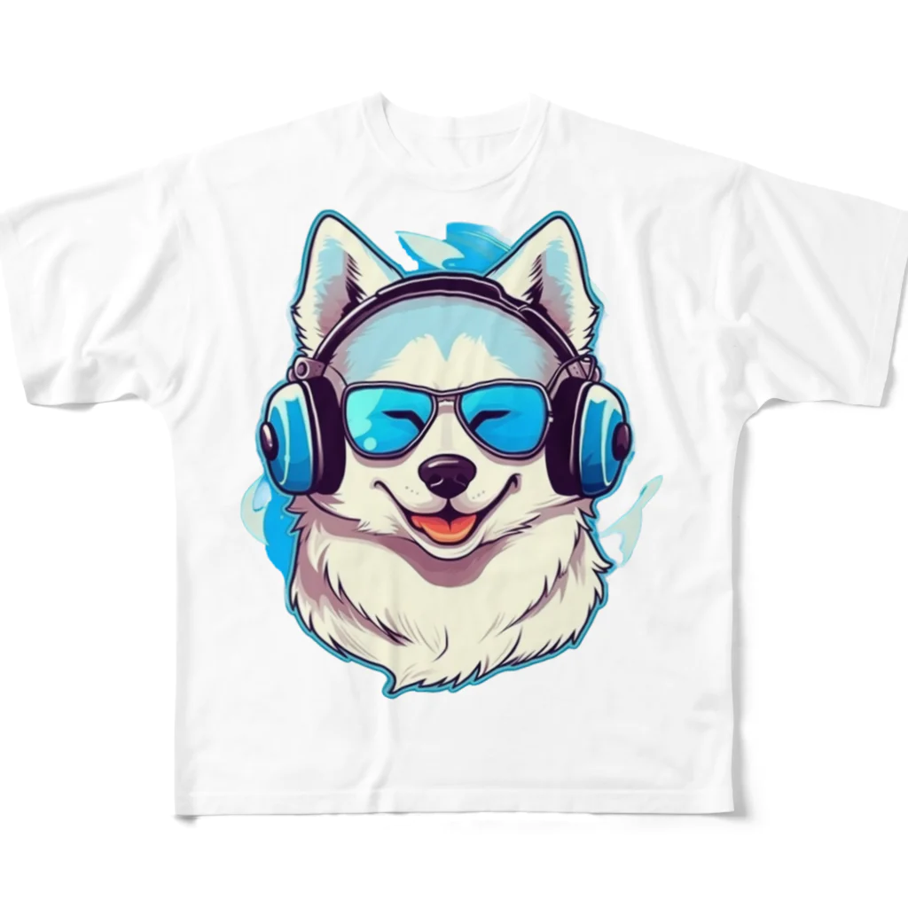 dogsdream8246の夏楽ハスキー フルグラフィックTシャツ