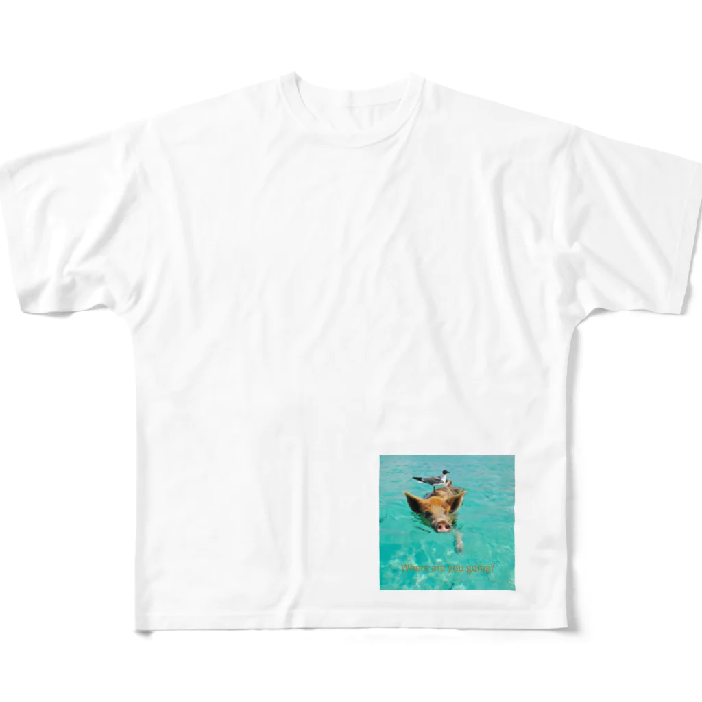 MOMOTAKAショップの海のかけら - ピグとバード フルグラフィックTシャツ