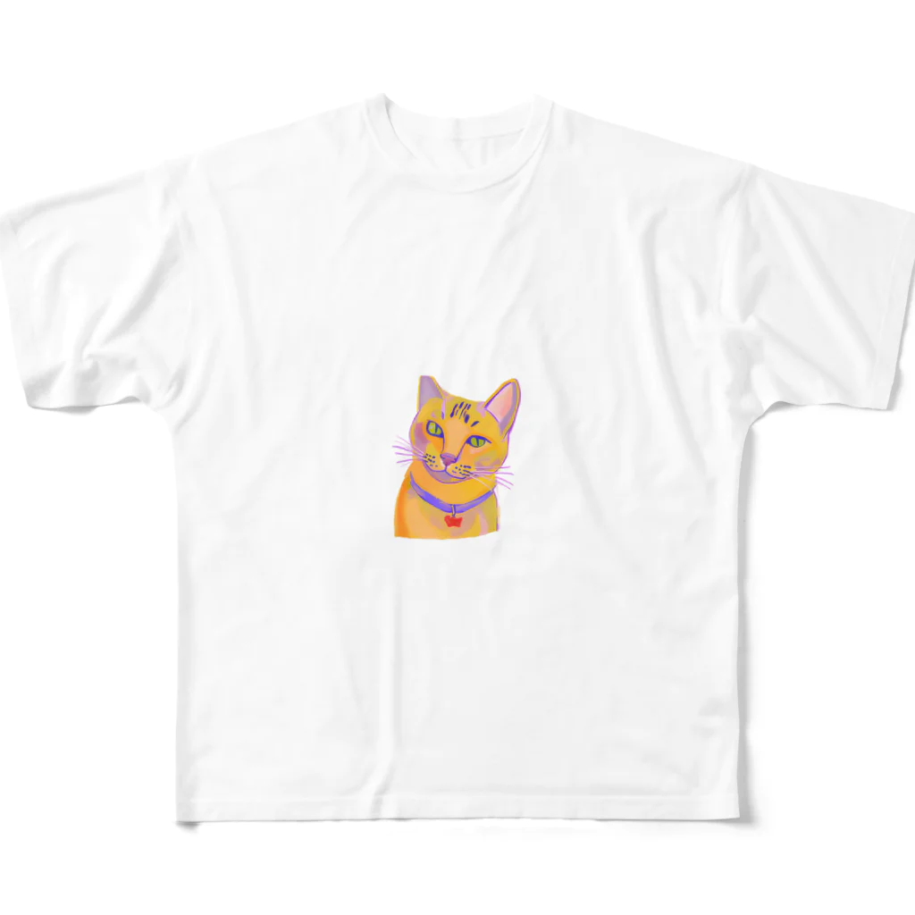 ネコフスキの鮮やかな凛々しい猫さんのイラストグッズ フルグラフィックTシャツ