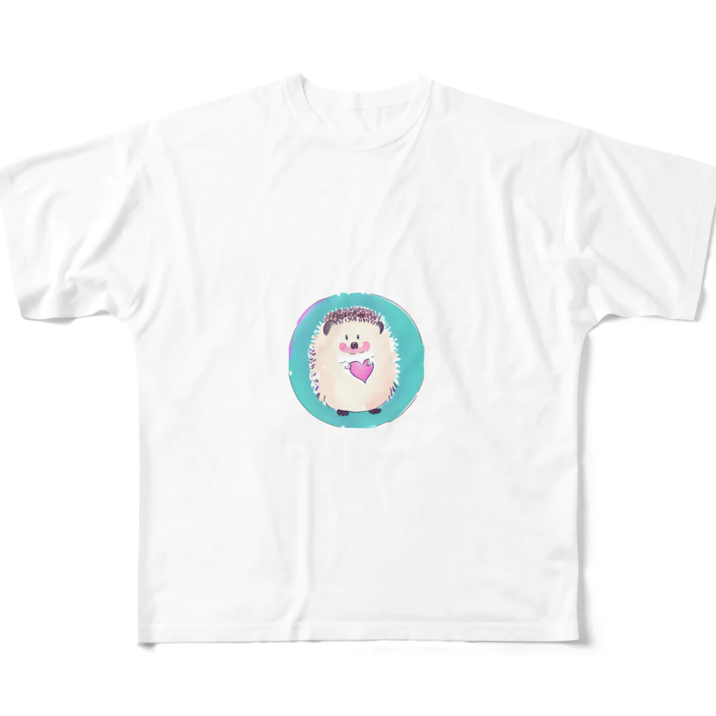 あるふのお店のハートを持ったかわいいハリネズミ フルグラフィックTシャツ