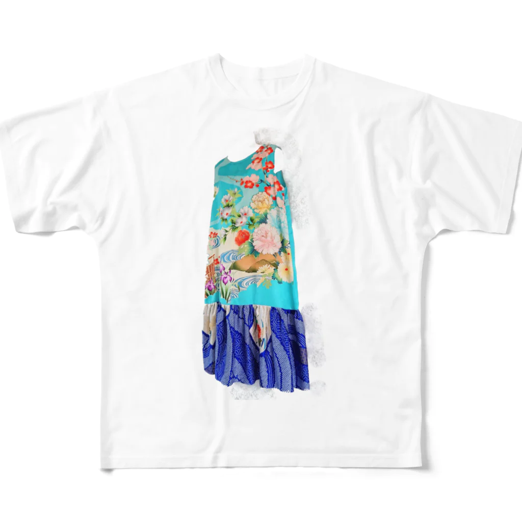 KeishopCreations - 日本の美をあなたにのハンドメイドリメイク着物青 All-Over Print T-Shirt