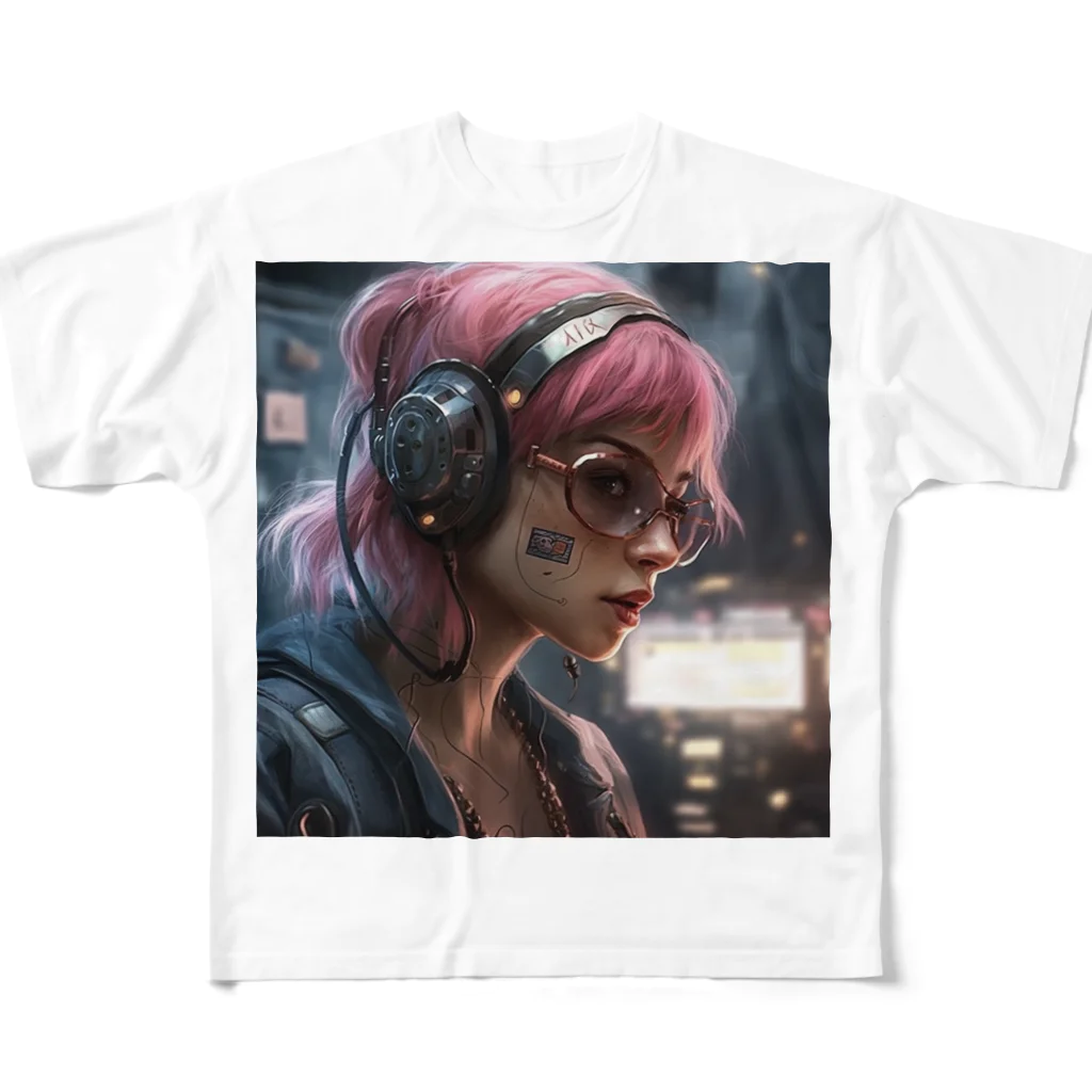 SONESONEのサイバーパンクシティの少女２ フルグラフィックTシャツ