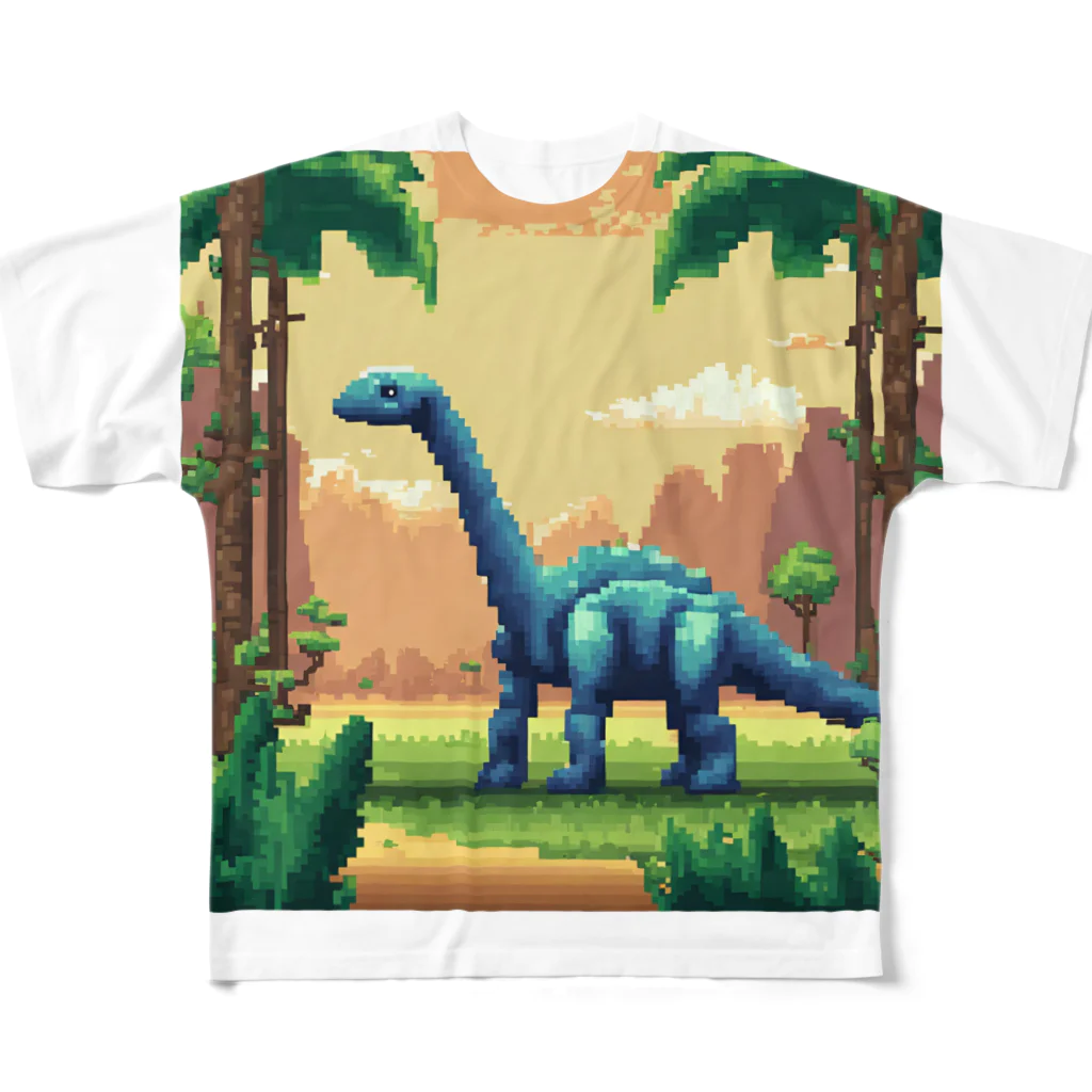 オカメインコのタロのドット絵ブラキオサウルス フルグラフィックTシャツ