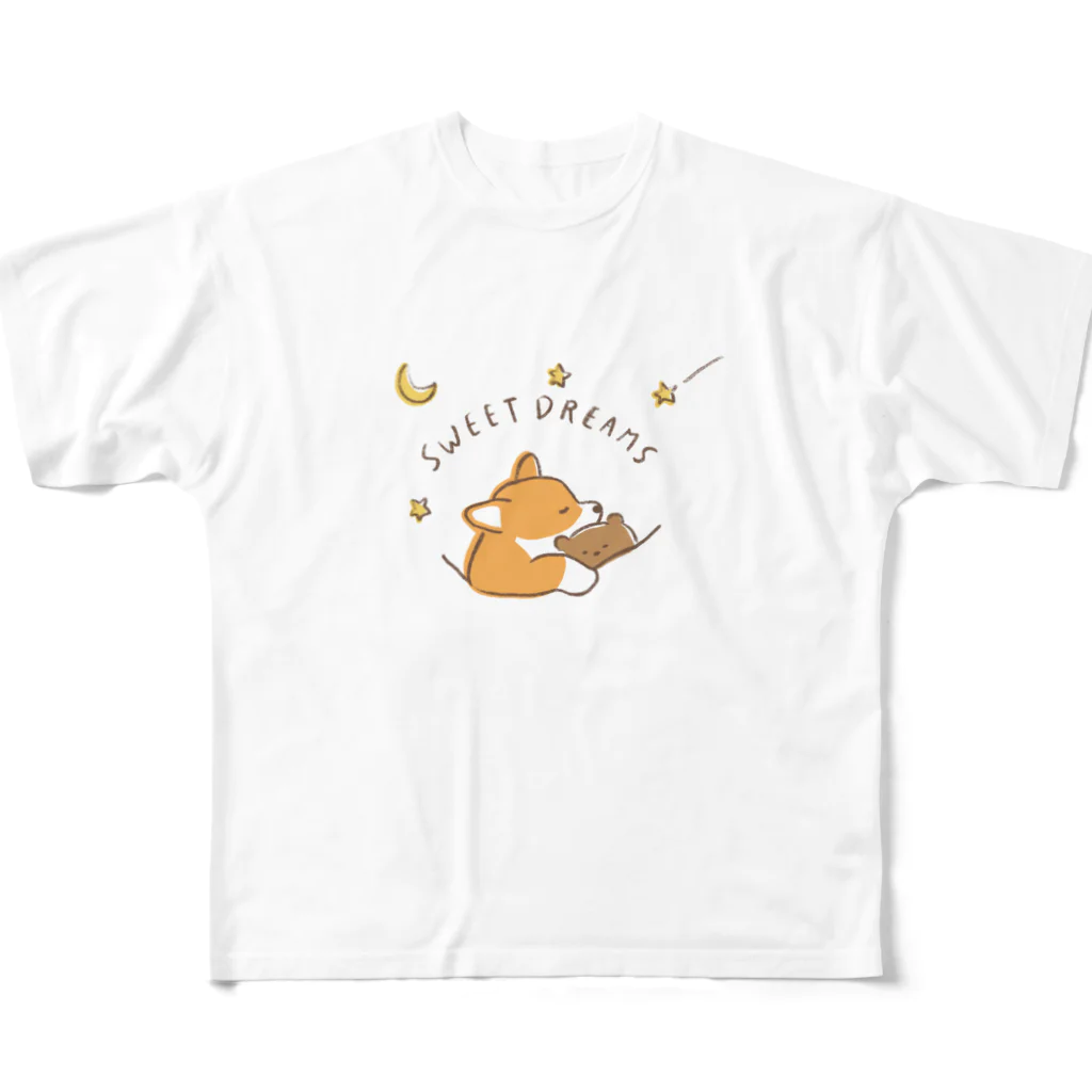kiki25のおやすみコーギー(良い夢を　ナイトウェア) フルグラフィックTシャツ