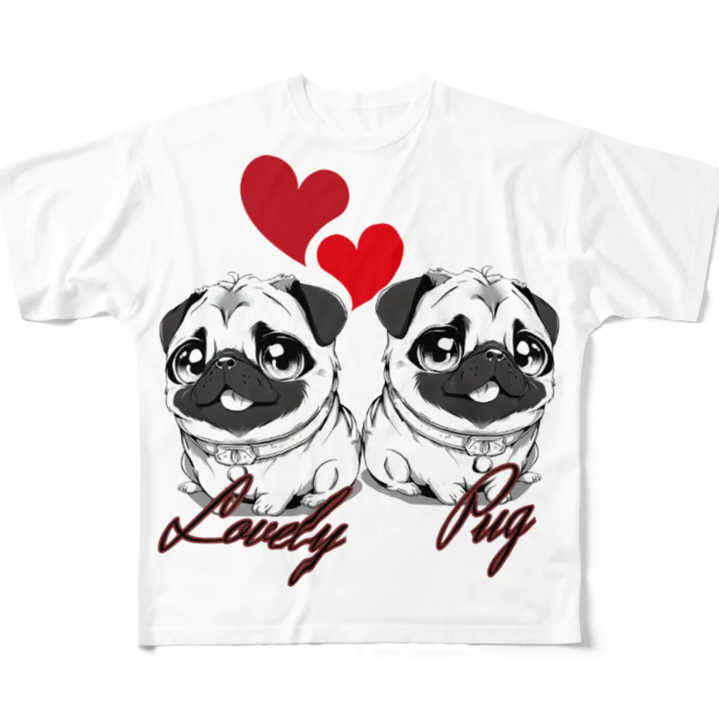 furebuhi　clubのＬＯＶＥＬＹ　ＰＵＧ（ラブリーパグ） フルグラフィックTシャツ