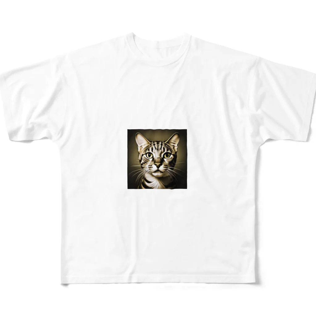 9neko6のサバンナキャット フルグラフィックTシャツ