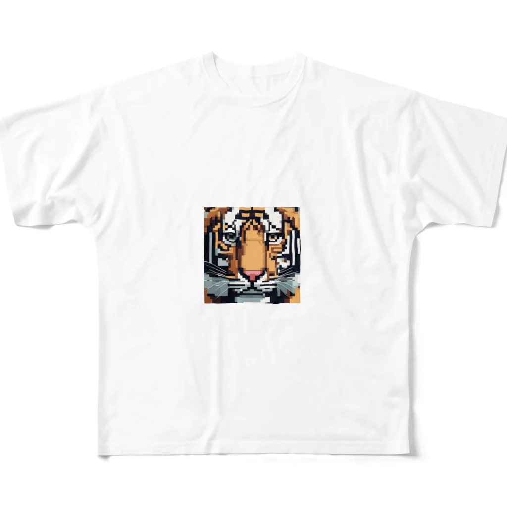 ki1962のドット絵で描かれた虎のアップ画像のプレミアムグッズ All-Over Print T-Shirt