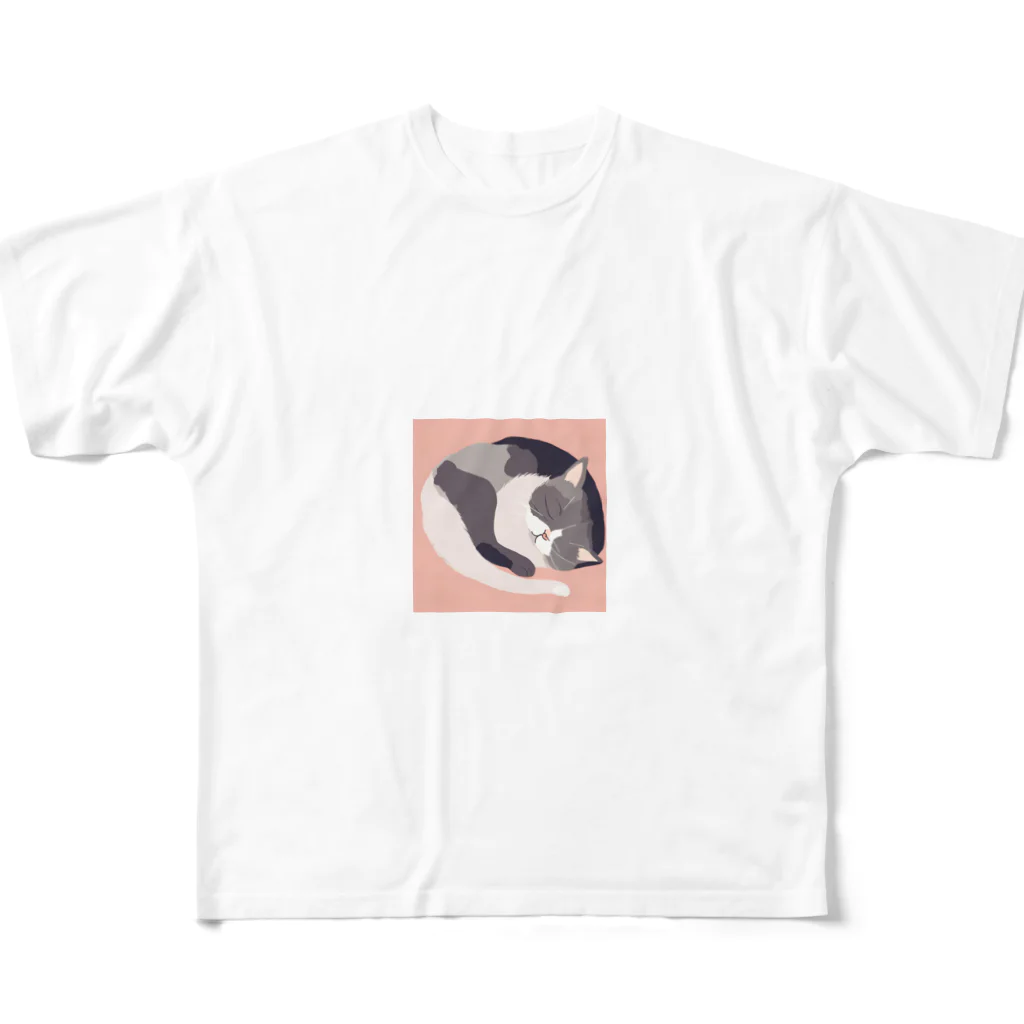 銀の時の寝ている猫のイラスト All-Over Print T-Shirt