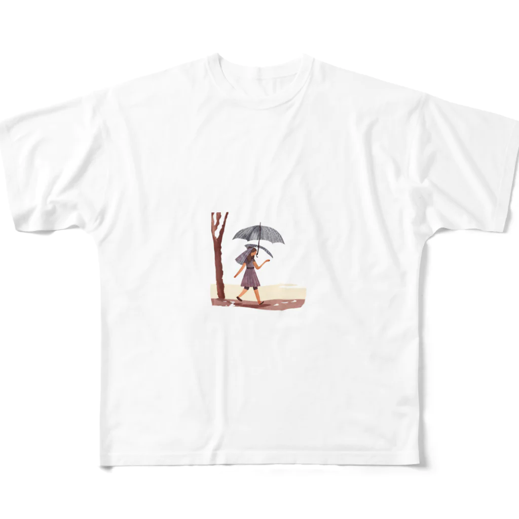 ワクワクショップ の雨降り散歩 イラスト All-Over Print T-Shirt