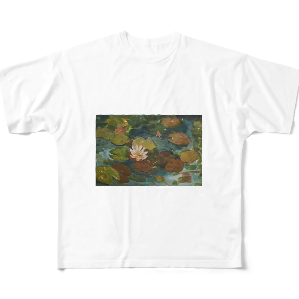 JjyunKaigaKoubouの2020年5月岡田美術館前 雨後の蓮の花 All-Over Print T-Shirt