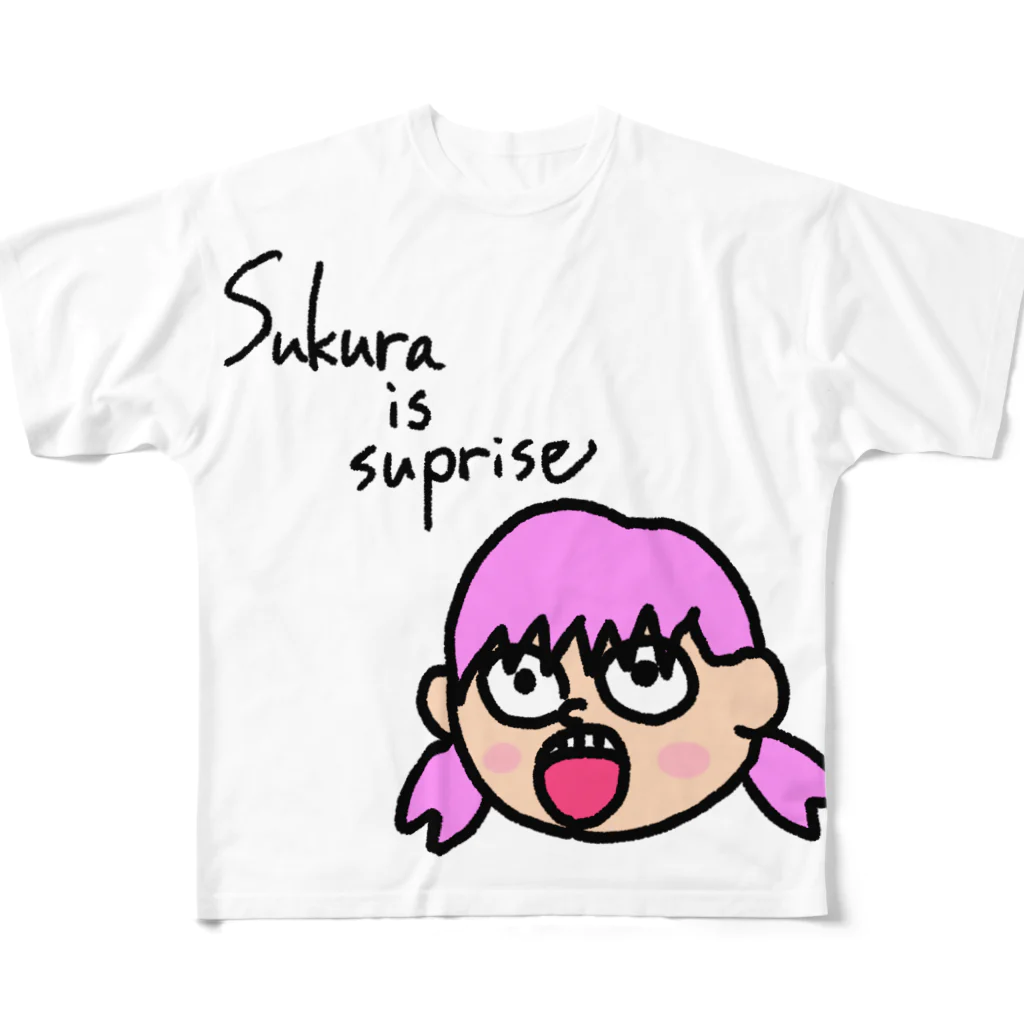 Sakura is surpriseのSakura is surpriseイラスト フルグラフィックTシャツ