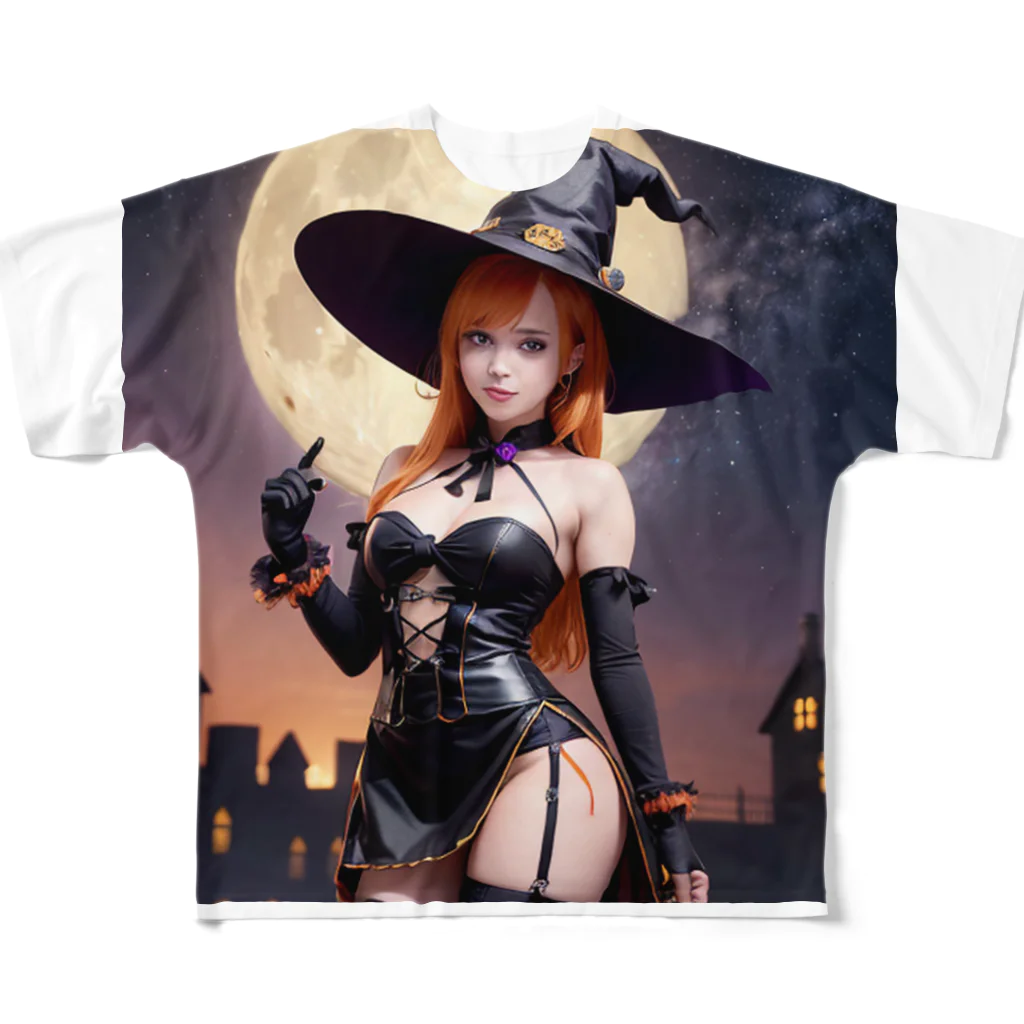 AIデザイングッズ販売　Akiba-treasure（アキバトレジャー）のハロウィン美女 フルグラフィックTシャツ