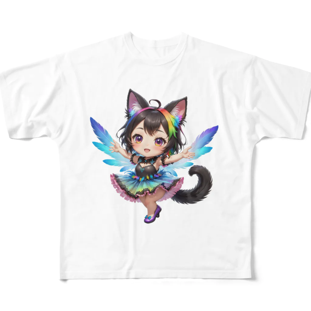 NexDreamの妖精のハロウィンフェス（黒猫2） フルグラフィックTシャツ