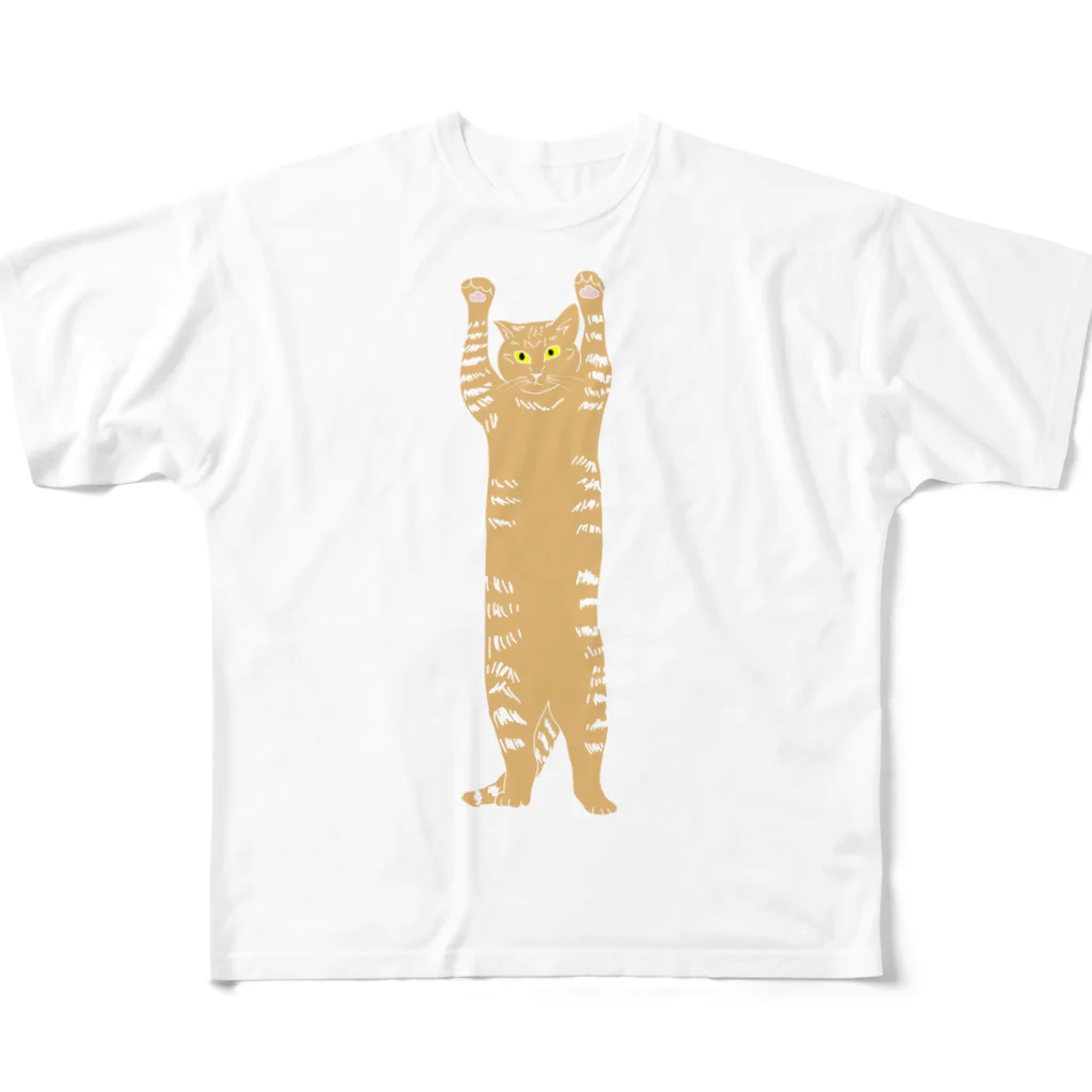 小鳥と映画館のバンザイ猫　クリア フルグラフィックTシャツ