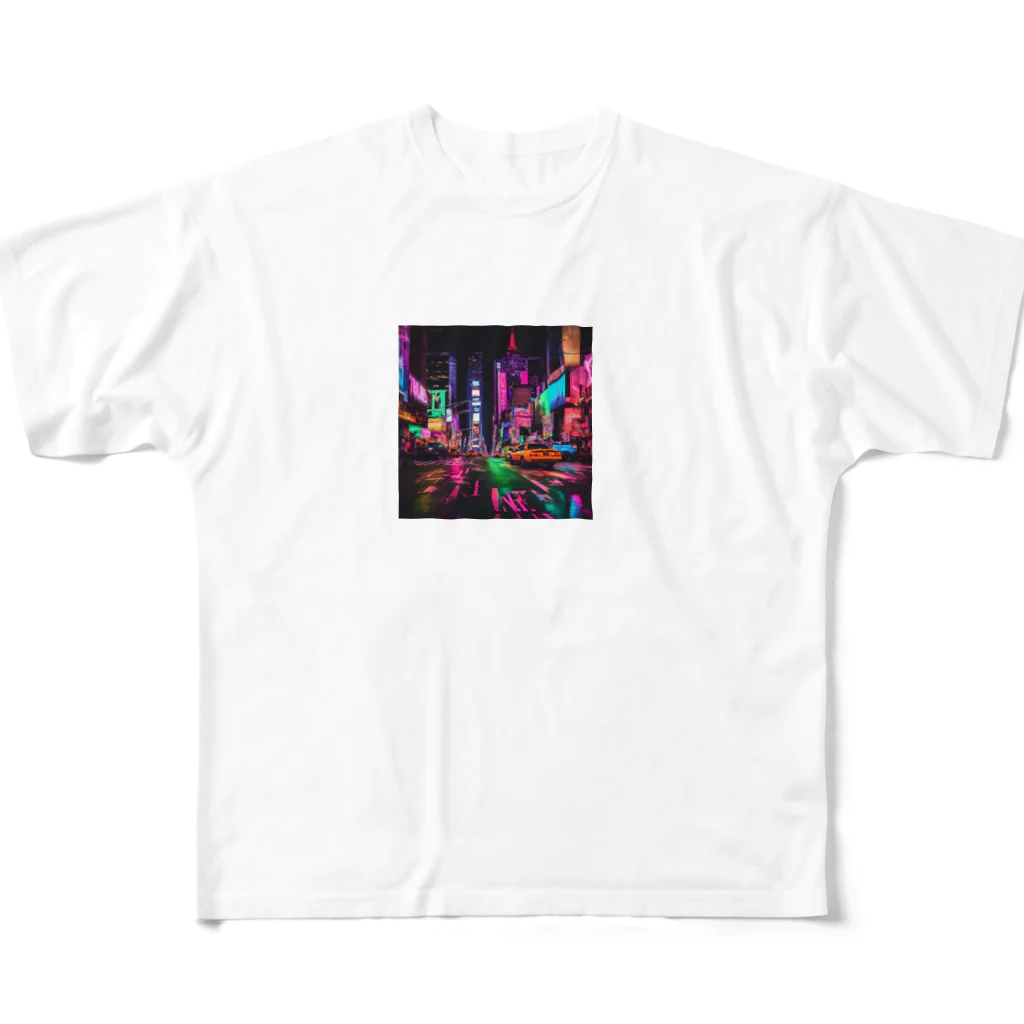 NYANKOのネオン 夜景 フルグラフィックTシャツ