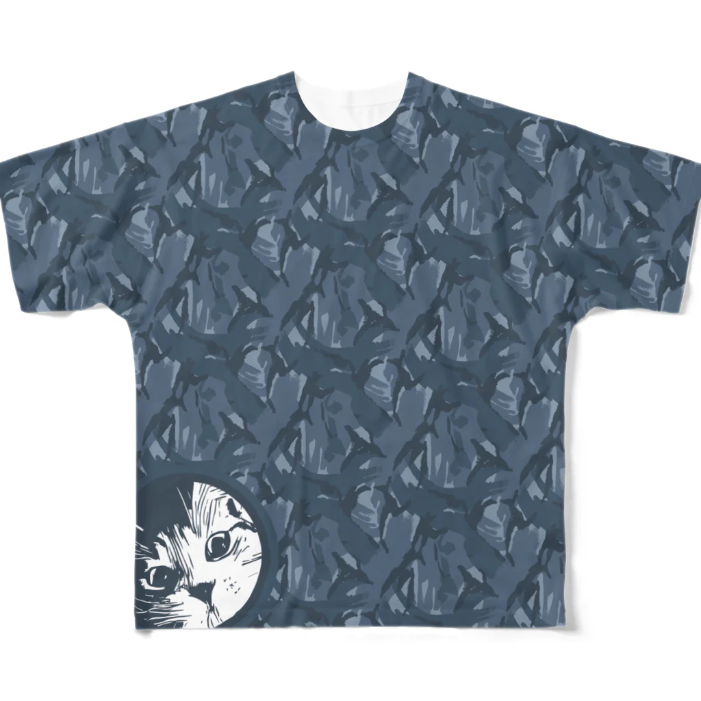 QUE-SERA-SERAのびっくり顔ネコの小鉄さん フルグラフィックTシャツ