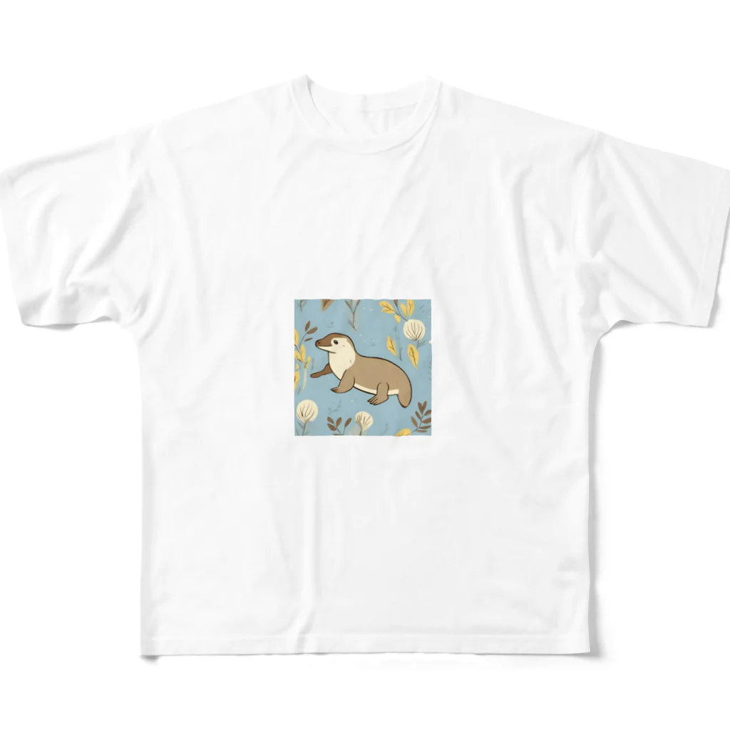 ホワホワらぼのおさんぽカワウソ All-Over Print T-Shirt