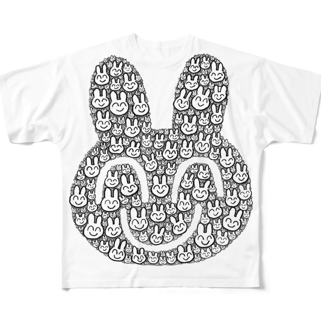 スマイルうさぎくんのスマイルうさぎくん集合体Tシャツ白 All-Over Print T-Shirt