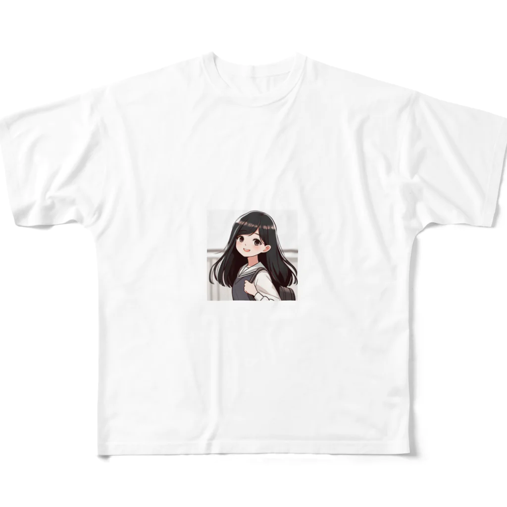 ワンダーワールド・ワンストップのかわいい黑髪ヘアの女の子 フルグラフィックTシャツ