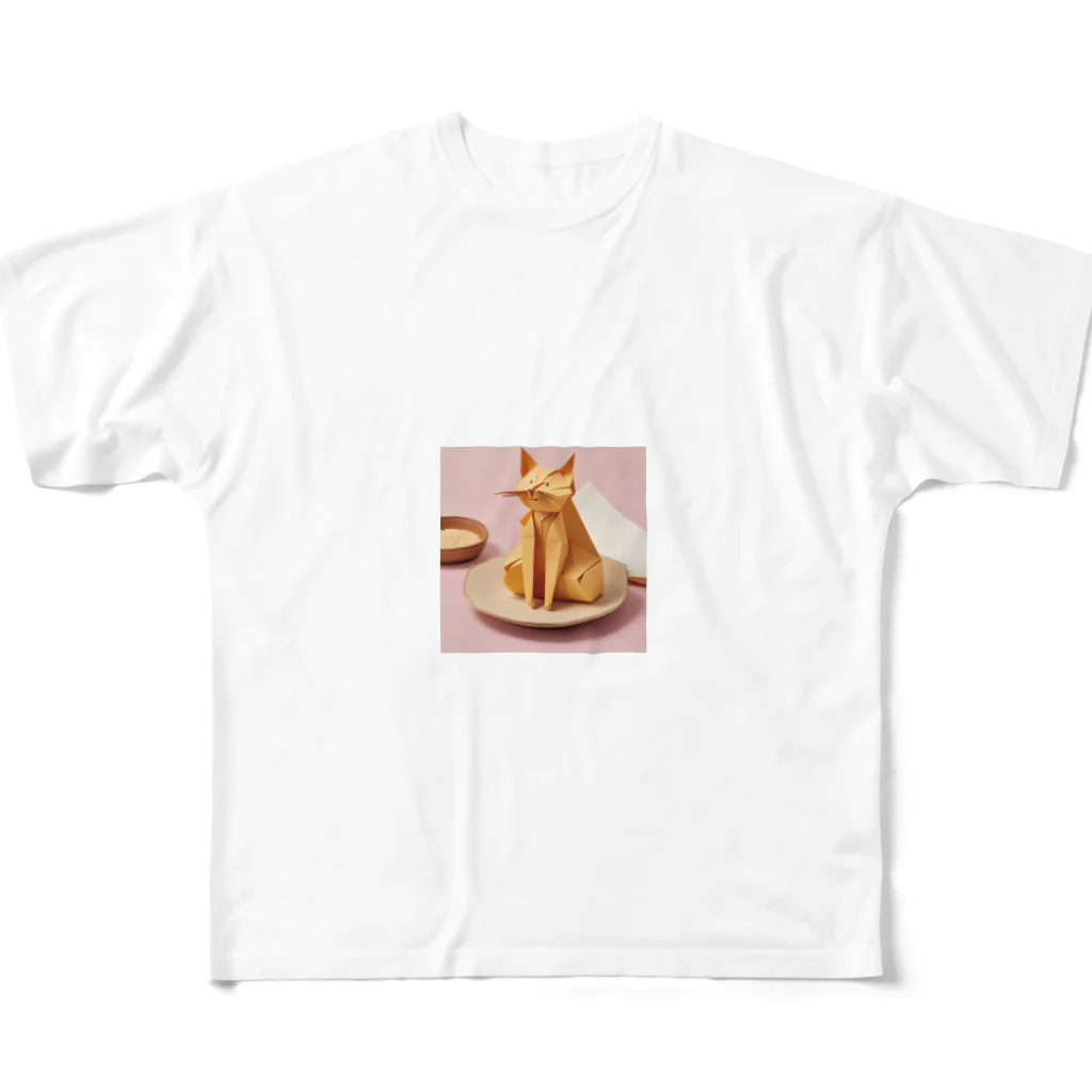 むささび工房の猫とご飯折り紙風 All-Over Print T-Shirt