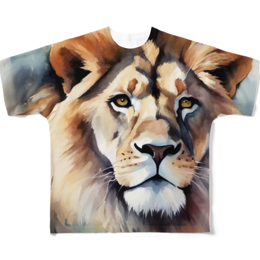 animals lovingのライオン水彩画５ All-Over Print T-Shirt