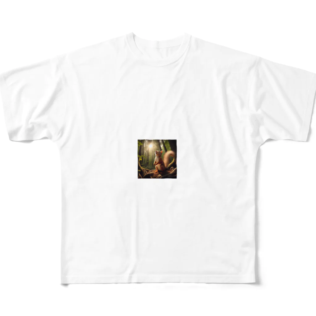 木漏れ日亭の木漏れ日の森のリス All-Over Print T-Shirt