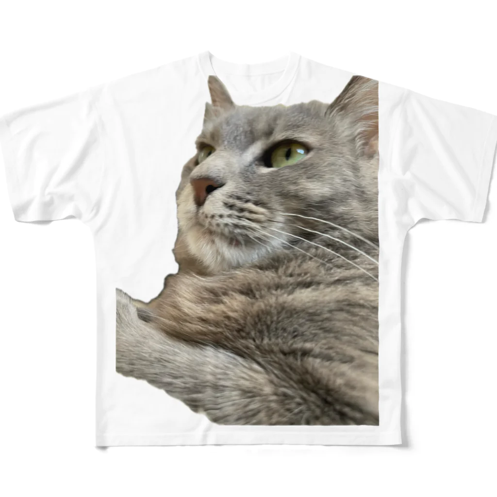 グレージュ猫ロッタン🐈‍⬛の緊張ロッタン フルグラフィックTシャツ