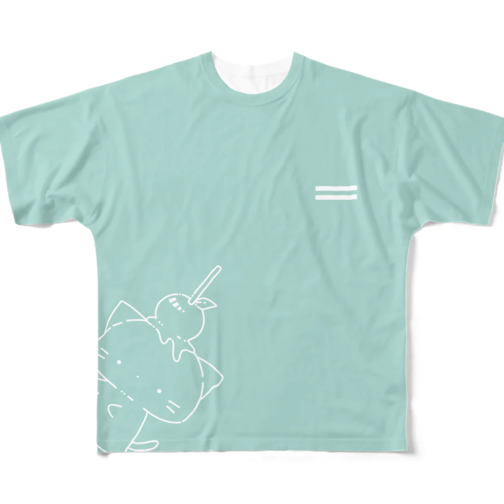 🌃のお店のにゃんこあめTシャツ(みずいろ) All-Over Print T-Shirt