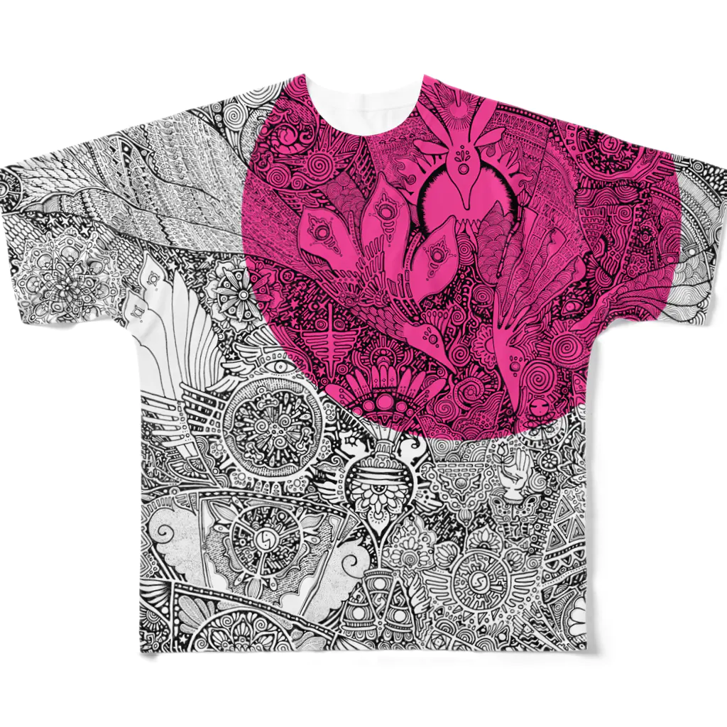 太陽の光降りそそぐ庭の星空のマンダラ ＋ pink All-Over Print T-Shirt