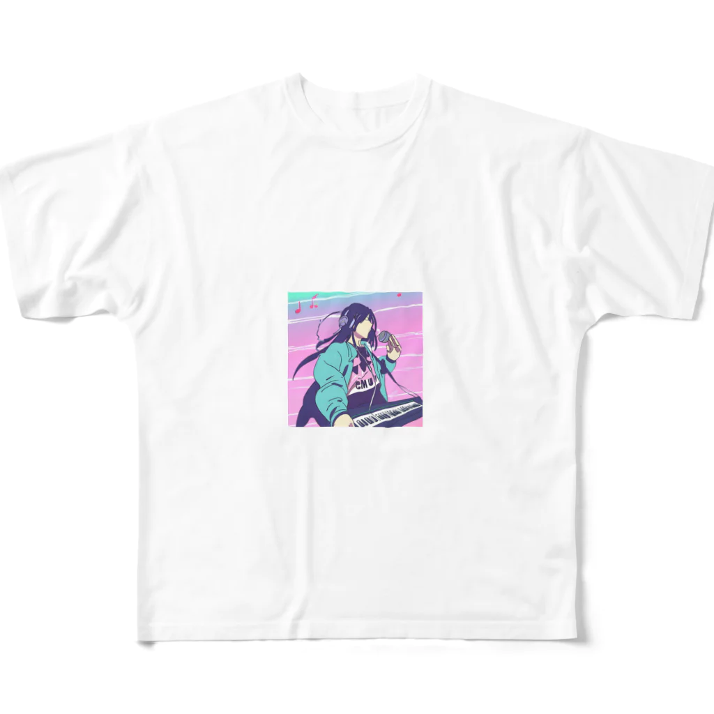 honhiroの心を打つメロディー: 感動のボーカルプリント フルグラフィックTシャツ