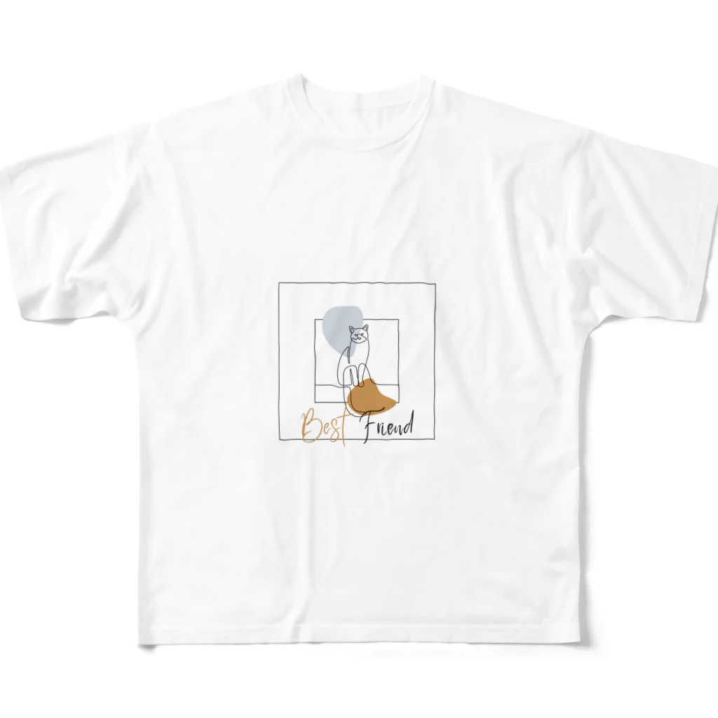 あいの猫のアトリエ: アートやクリエイティブな猫デザイン　文字「Best Friend」 All-Over Print T-Shirt