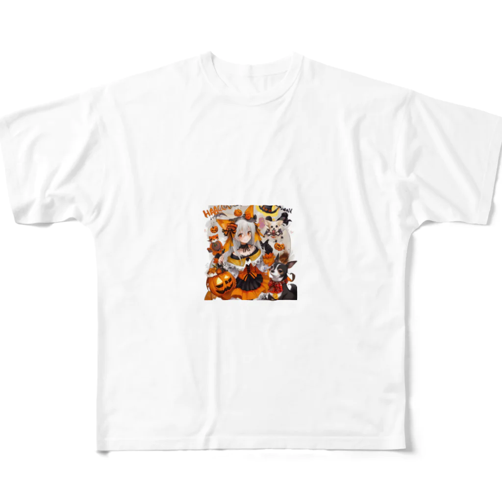 チワワ愛好家ショップの魔法のハロウィン・チワワと魔女の魔術 All-Over Print T-Shirt