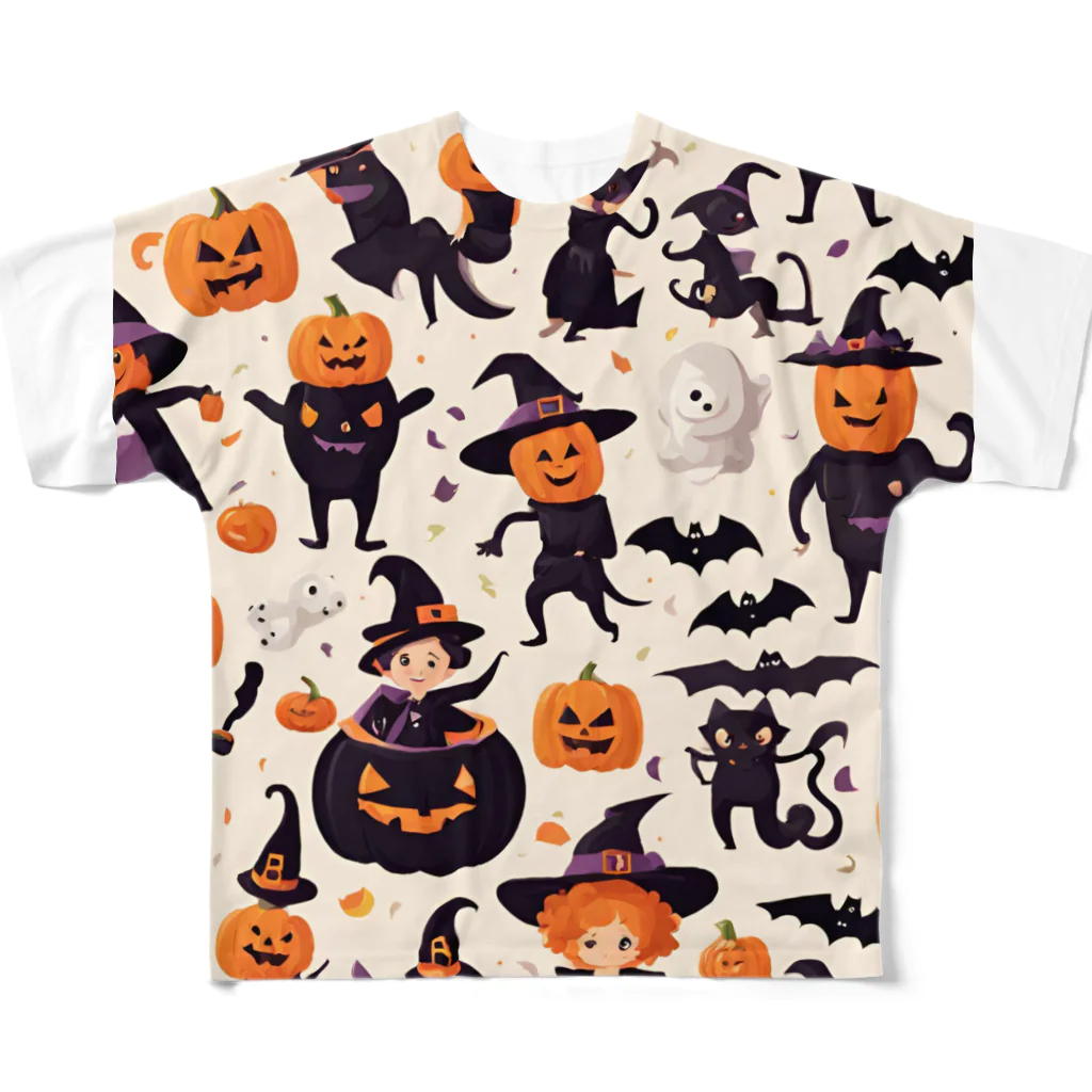 ワンダーワールド・ワンストップのたくさんのかわいいハロウィーンキャラクター フルグラフィックTシャツ