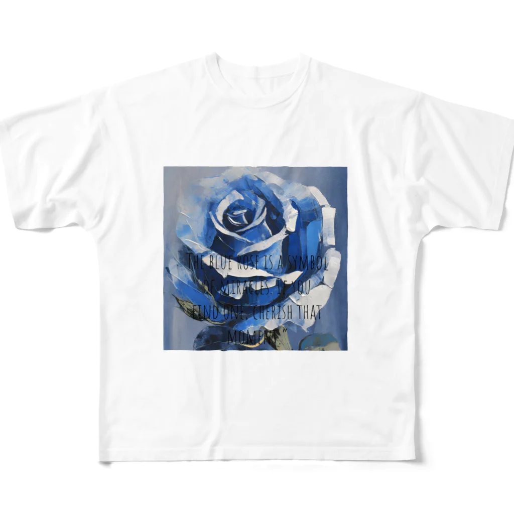 Rebelideaの青いバラ フルグラフィックTシャツ