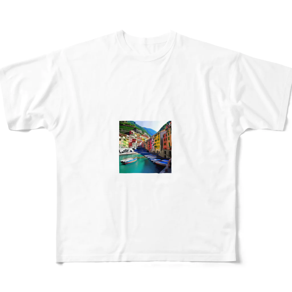 KSK SHOPの絵画のようなチンクエテッレの風景 All-Over Print T-Shirt