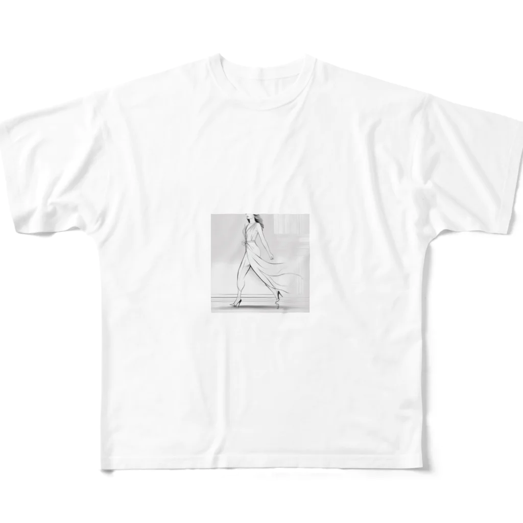 moribouの優雅な歩き方をする女性アートグッズ All-Over Print T-Shirt