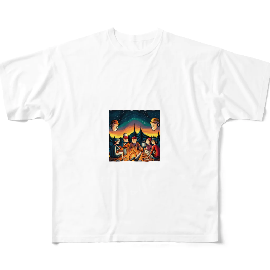mudouの焚火を囲んで和む フルグラフィックTシャツ