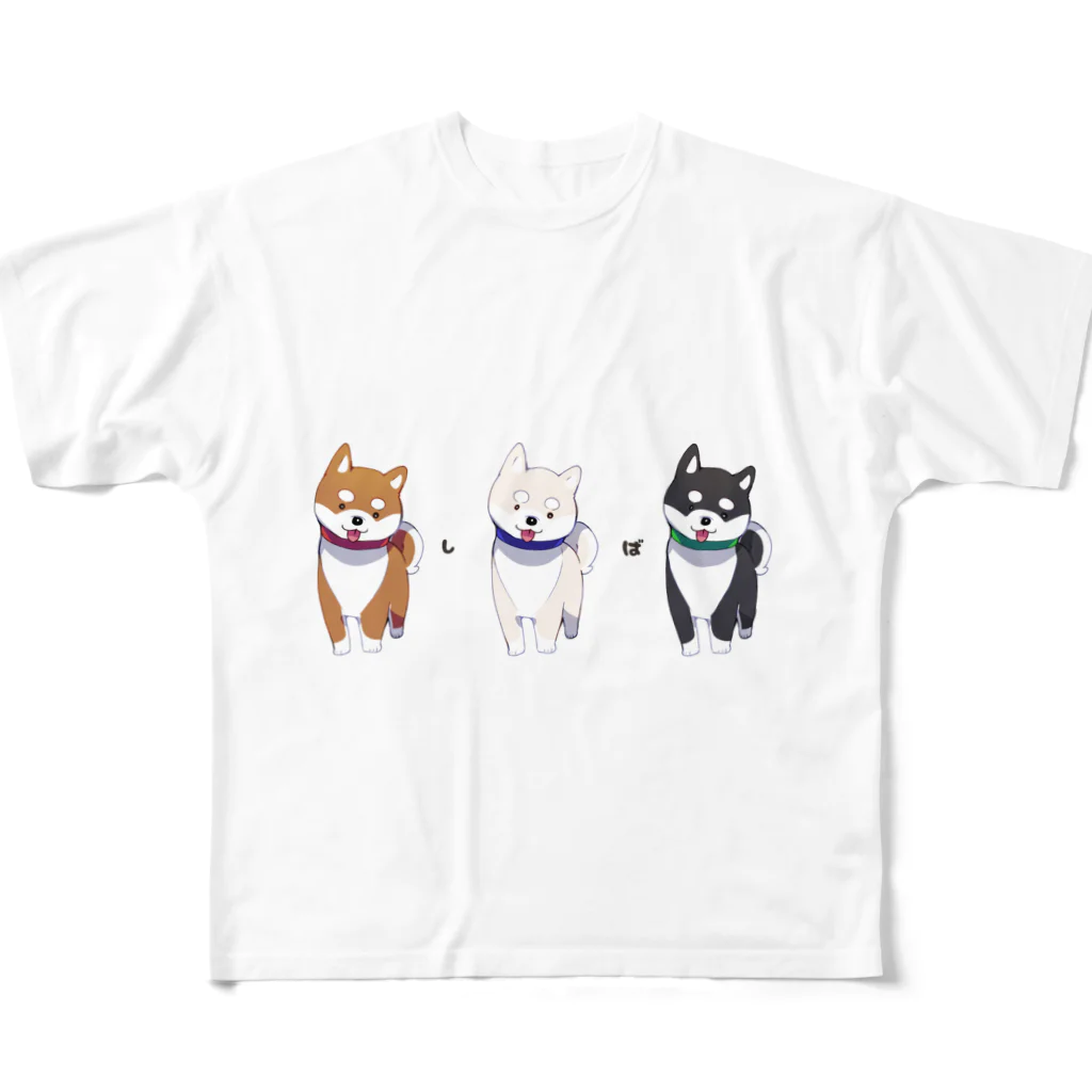 リキの3色柴犬 フルグラフィックTシャツ