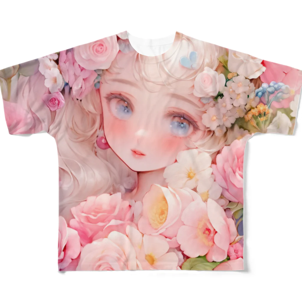 StellaのAIイラスト　フラワードール フルグラフィックTシャツ