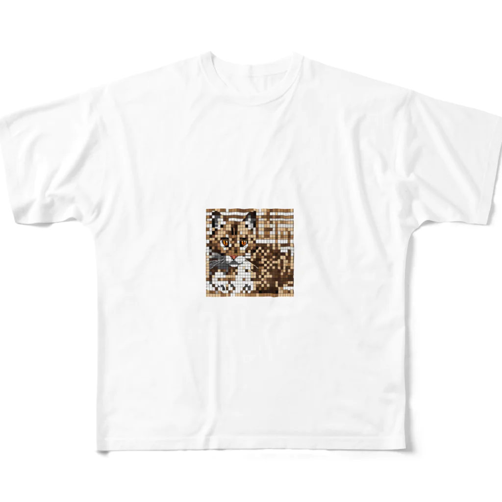 kindonesiaのドット絵のベンガルキャット フルグラフィックTシャツ