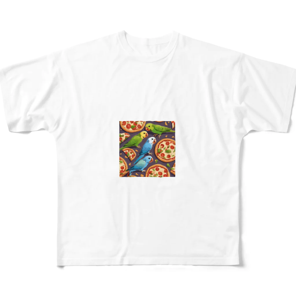 mofu mofu309のピザ食べるインコ All-Over Print T-Shirt