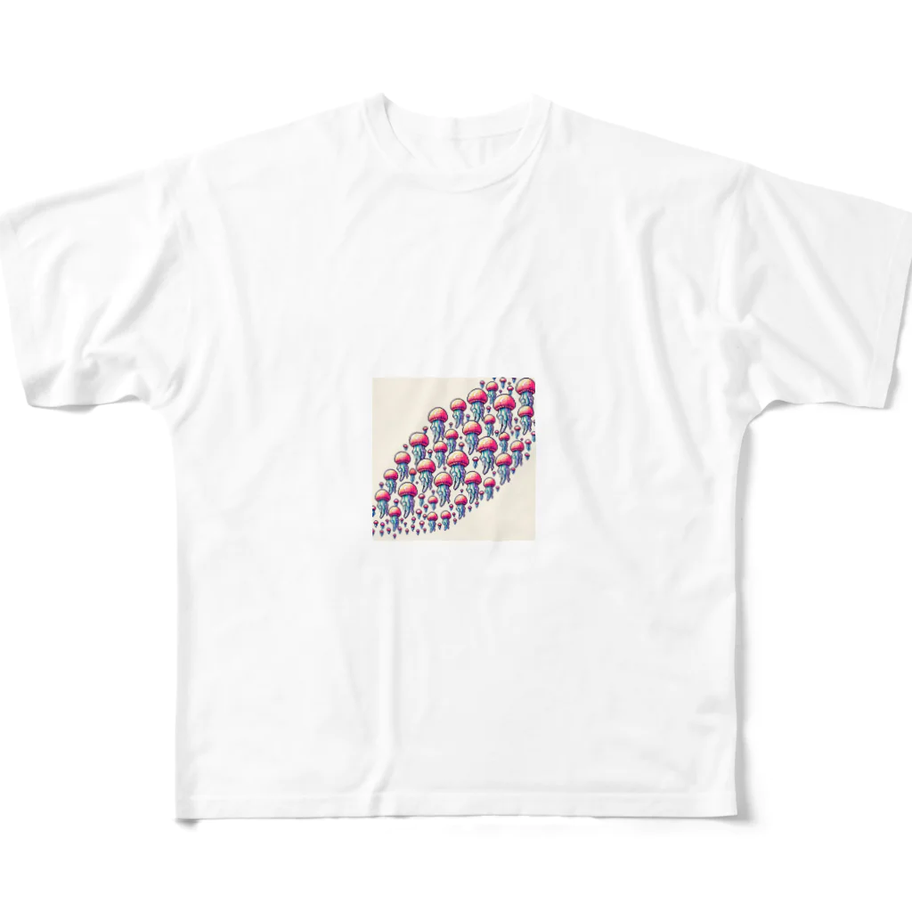 ROCKSWEBのドット絵　クラゲの大群 フルグラフィックTシャツ