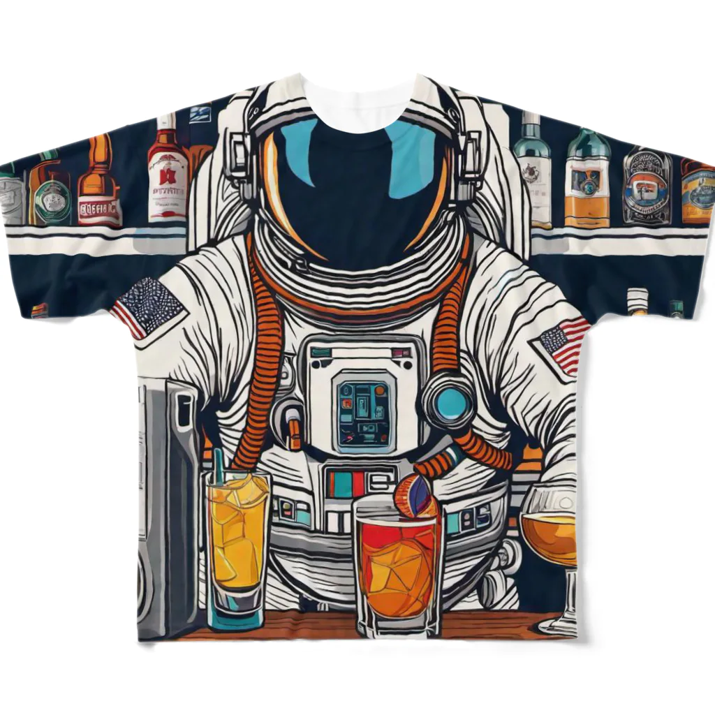 宇宙開発デザイン科の宇宙飛行士のバーテンダー フルグラフィックTシャツ