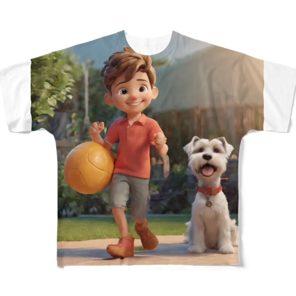 ワンダーワールド・ワンストップの男の子と愛らしいシュナウザー・ドッグ② All-Over Print T-Shirt