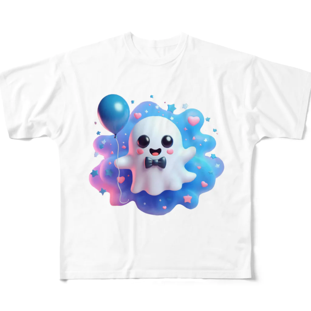 可愛いおばけのお店『ケケ』の可愛いおばけ『ケケ』くん フルグラフィックTシャツ